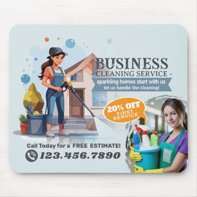 Modern House Cleaning Maid Service Housekeeping Mouse Mat (Front)