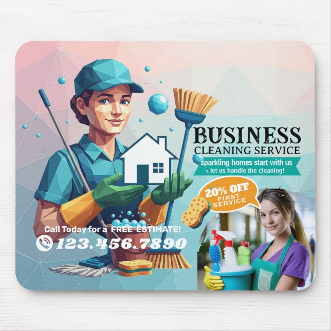 Modern House Cleaning Maid Service Housekeeping Mouse Mat (Front)