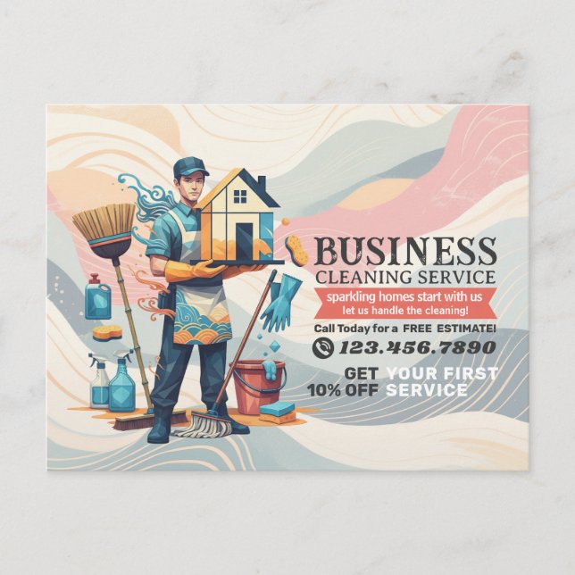 Modern House Cleaning Maid Service Housekeeping Postcard (Front)