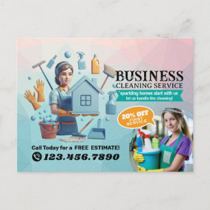 Modern House Cleaning Maid Service Housekeeping Postcard