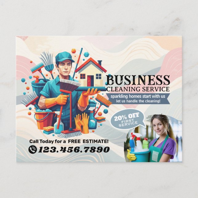 Modern House Cleaning Maid Service Housekeeping Postcard (Front)