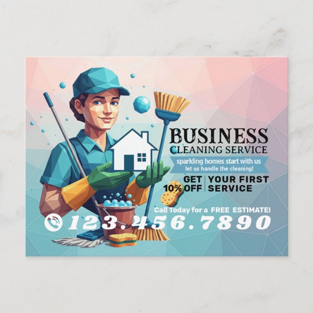 Modern House Cleaning Maid Service Housekeeping Postcard (Front)