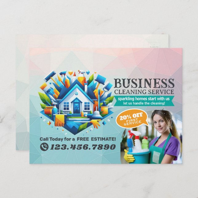 Modern House Cleaning Maid Service Housekeeping Postcard (Front/Back)