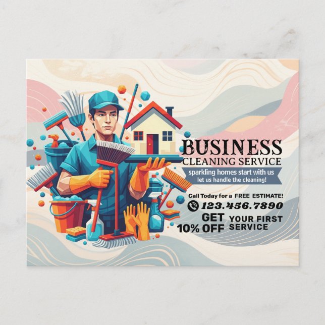 Modern House Cleaning Maid Service Housekeeping Postcard (Front)