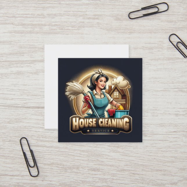 Modern House Cleaning Maid Service Housekeeping Square Business Card (Front/Back In Situ)