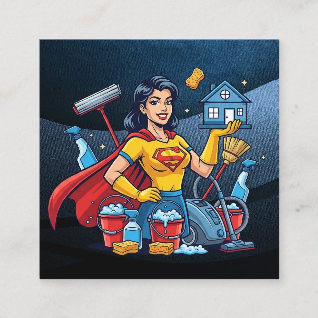 Modern House Cleaning Maid Service Housekeeping Square Business Card (Front)