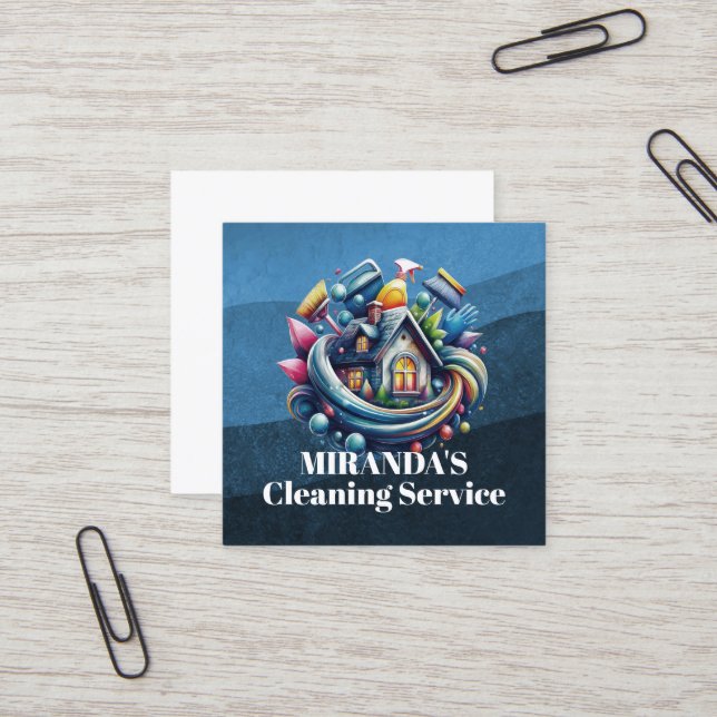 Modern House Cleaning Maid Service Housekeeping Square Business Card (Front/Back In Situ)