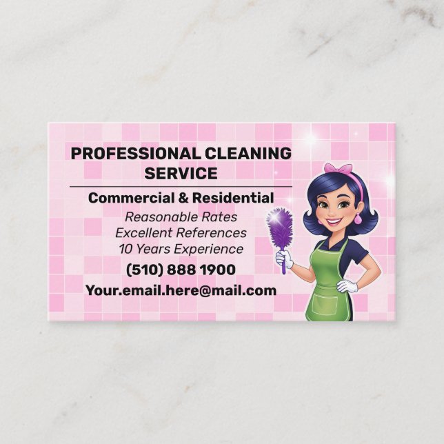  Modern House Cleaning Service TIle Maid Business Card (Front)