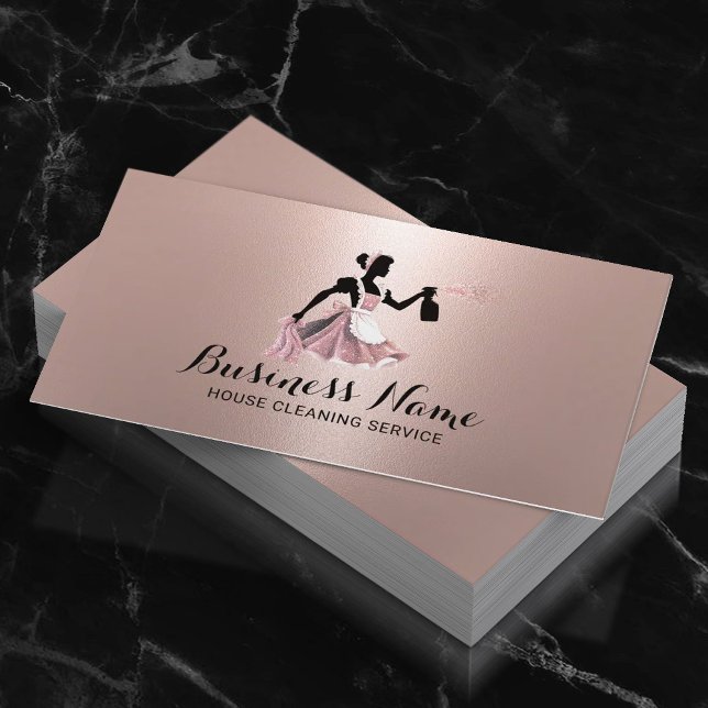 Modern House Cleaning Service Trendy Rose Gold Business Card (Creator Uploaded)