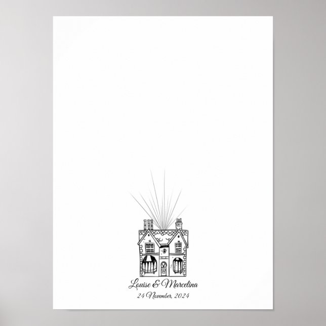 Modern House Fingerprint Wedding Guest Book (Front)