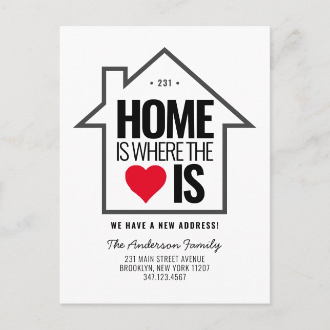 Modern House Home Heart Change New Address Moving Announcement Postcard (Front)