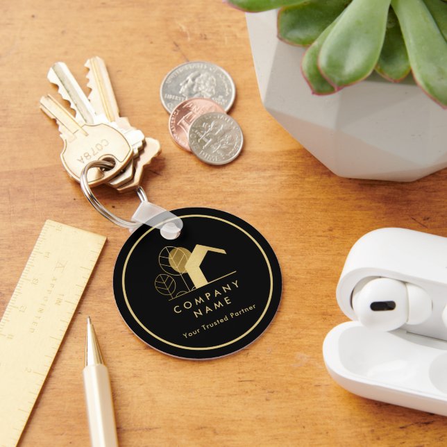 Modern House Logo Black and Gold Qr code Key Ring (Desk)