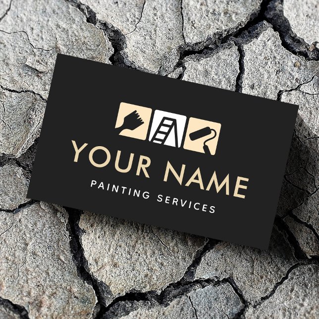 Modern House Painting Services Brush Roller Ladder Business Card (Creator Uploaded)