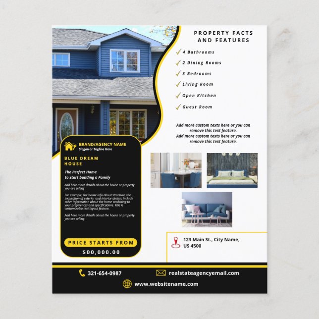 Modern House Selling Customised Black & Yellow Flyer (Front)