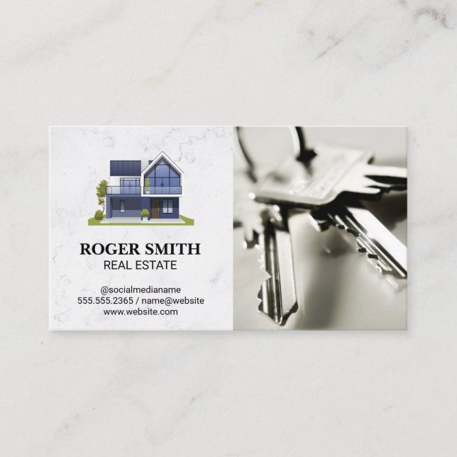 Modern House | White Marble | Keys Business Card (Front)