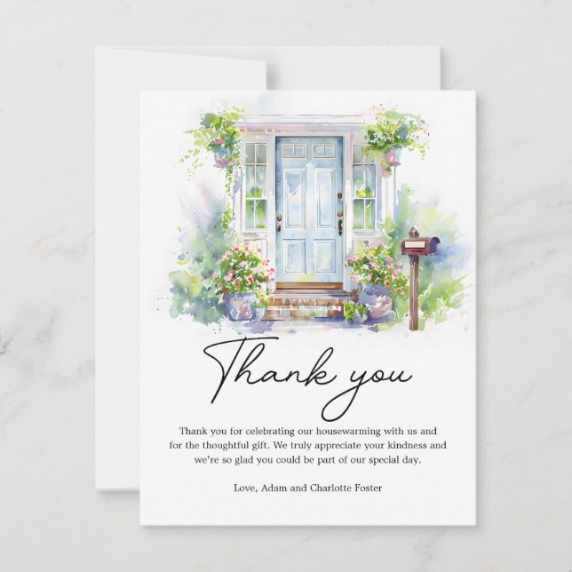 Modern Housewarming Party Simple Watercolor Thank You Card (Front)