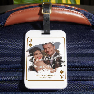 Modern How Lucky We Are   Couple Custom Photo Luggage Tag