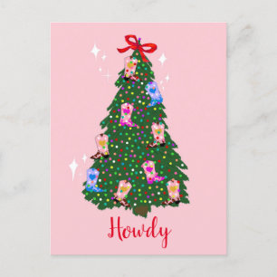 Modern Howdy Cowgirl Western Boots Christmas Postcard