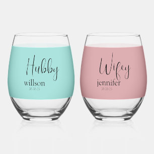 Modern Hubby and Wifey in Stunning Stemless Stemless Wine Glass