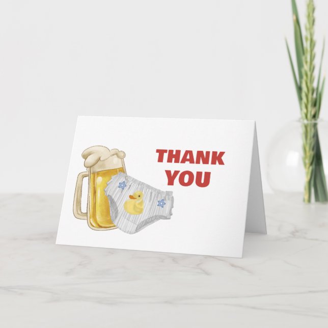 Modern Huggies Chuggies Beer Diaper Baby Shower  Thank You Card (Front)