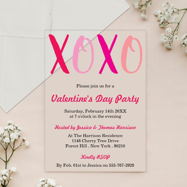 Modern Hugs & Kisses (XOXO) Valentine's Day Party Acrylic Invitations (Creator Uploaded)