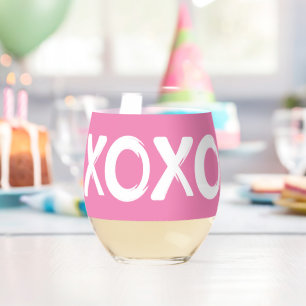 Modern Hugs & Kisses (XOXO) Valentine's Day Stemless Wine Glass