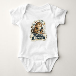 Modern Human Funny Monkey Smartphone Social Media Baby Bodysuit