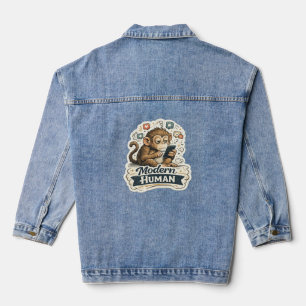 Modern Human Funny Monkey Smartphone Social Media Denim Jacket