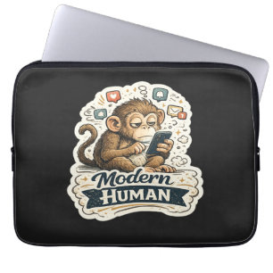 Modern Human Funny Monkey Smartphone Social Media Laptop Sleeve