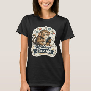 Modern Human Funny Monkey Smartphone Social Media T-Shirt