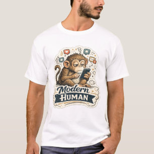 Modern Human Funny Monkey Smartphone Social Media T-Shirt
