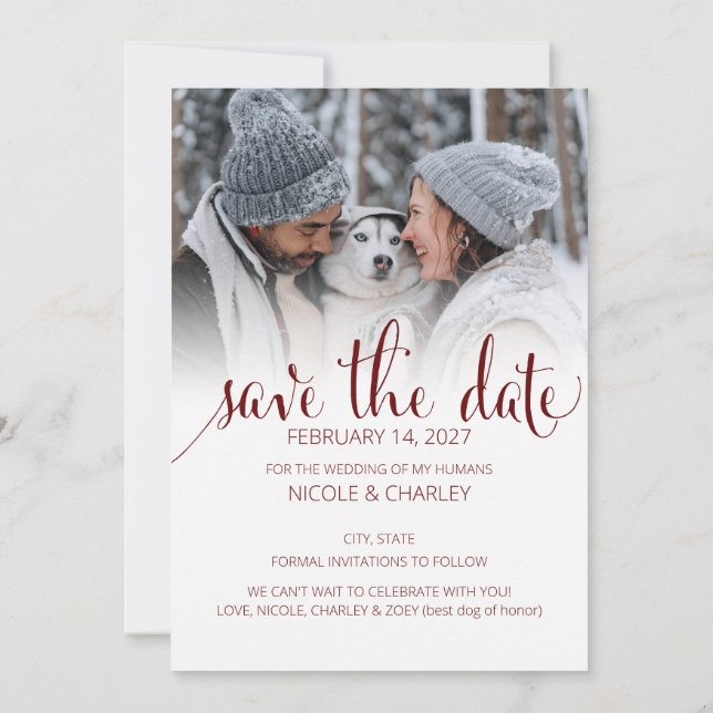 Modern Humans Getting Married Pet Photo Engagement Save The Date (Back)