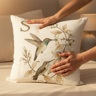 Modern Hummingbird Floral Accent Cushion