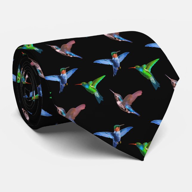 Modern Hummingbirds on Black Tie (Rolled)