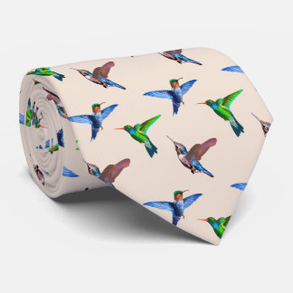 Modern Hummingbirds on Light Champagne Beige Tie