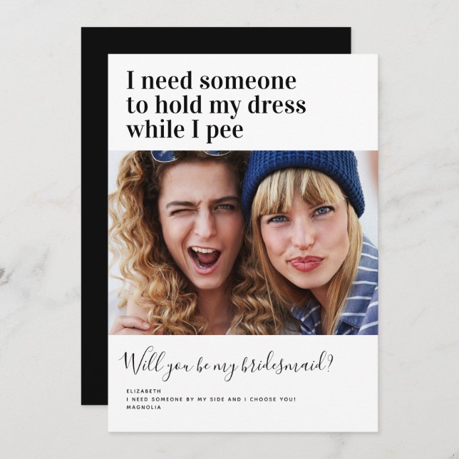 Modern Humour Photo Bridesmaid Proposal Card (Front/Back)