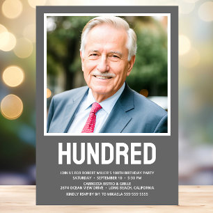 Modern HUNDRED Photo 100th Birthday Party Invitation