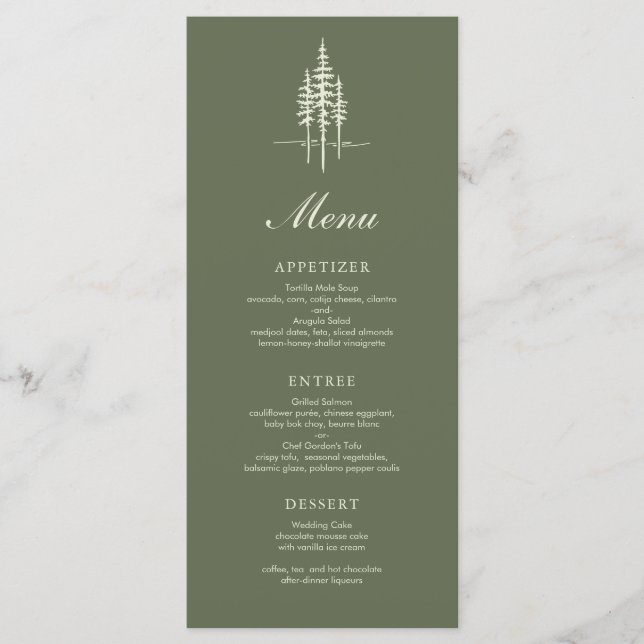 Modern Hunter Gree Tree Forest Rustic Wedding Menu (Front)