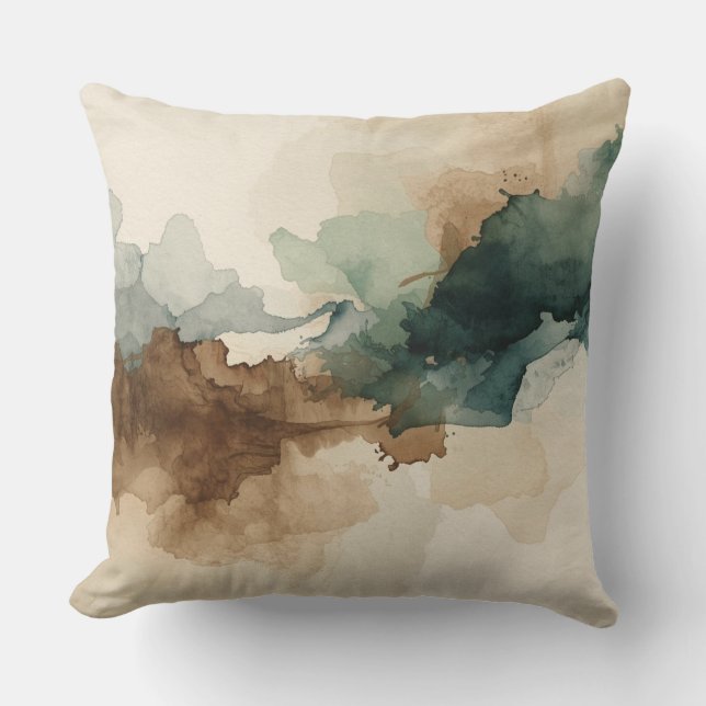 Modern Hunter Green Brown Sage Beige Abstract Cushion (Front)