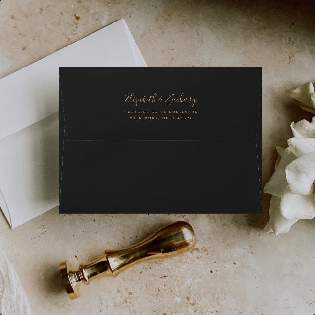 Modern Hunter Green Gold Agate Dark Wedding Envelope (Creator Uploaded)