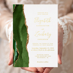 Modern Hunter Green Gold Agate Wedding