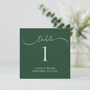 Modern Hunter Green Script Wedding Table Number