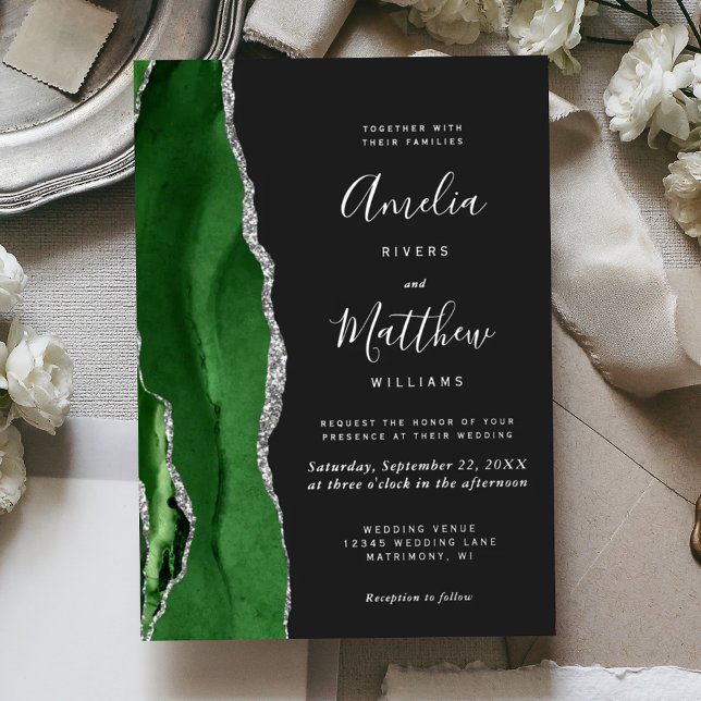 Modern Hunter Green Silver Agate Dark Wedding (Creator Uploaded)