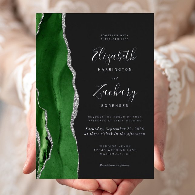 Modern Hunter Green Silver Agate Dark Wedding (Creator Uploaded)