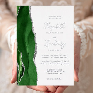 Modern Hunter Green Silver Agate Wedding