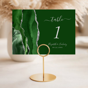 Modern Hunter Green Silver Agate Wedding Table Number