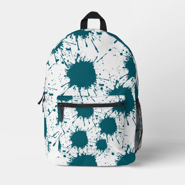 Modern Hunter Green & White Paint Splatter  Printed Backpack (Front)