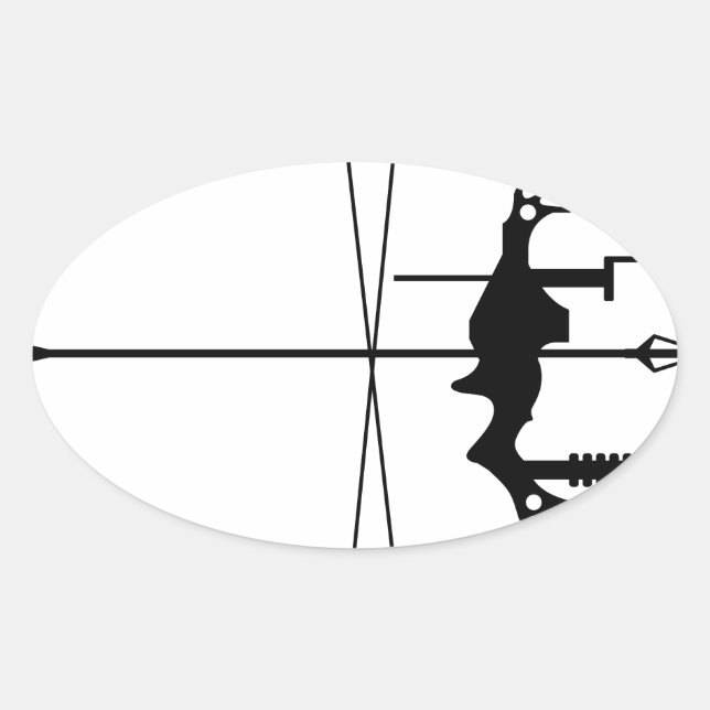 Modern Hunting Bow and Arrow Oval Sticker (Front)