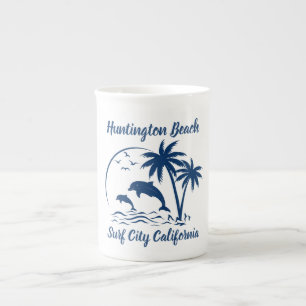 Modern Huntington Beach California Dark Blue Bone China Mug