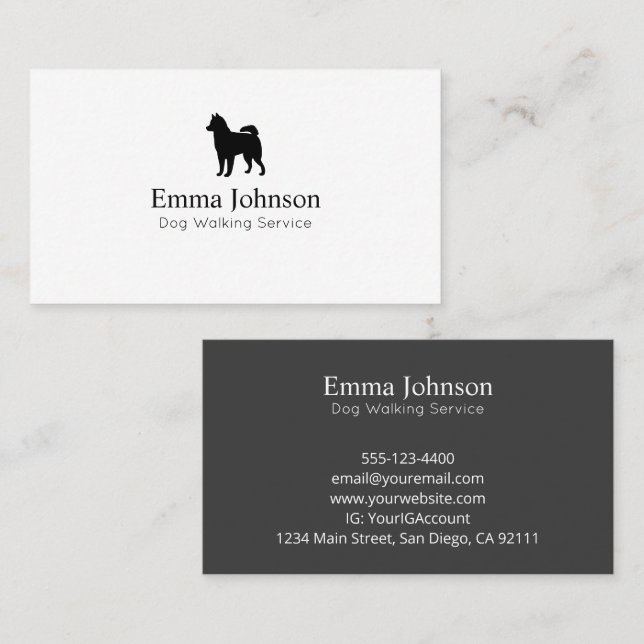 Modern Husky logo Dog Walking Business Card (Front/Back)